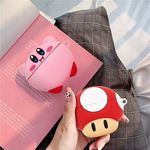 [2 Pack] TOLUOHU Case for Airpods Pro,3D Cute Cartoon Funny Anime Character for Girls Boys Kids Teens Women,Shockproof Soft Silicone Case with Keychain(New Star Kabi+Mushroom)