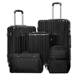 coolife luggage expandable suitcase pc+abs 3 piece set with tsa lock spinner carry on 20in24in28in(black, 3 piece set)