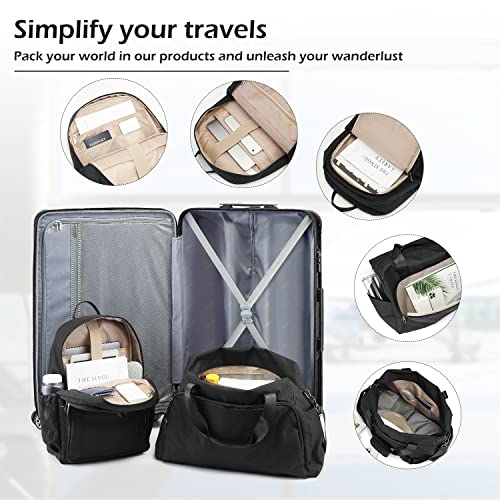 COOLIFE Luggage Expandable Suitcase PC+ABS 3 Piece Set with TSA Lock Spinner Carry on 20in24in28in(Black, 3 piece set)