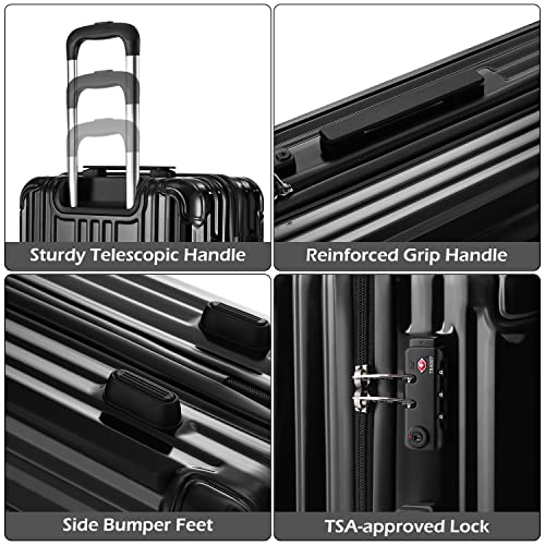 COOLIFE Luggage Expandable Suitcase PC+ABS 3 Piece Set with TSA Lock Spinner Carry on 20in24in28in(Black, 3 piece set)