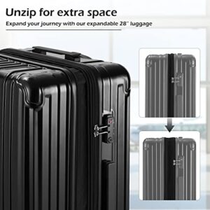 COOLIFE Luggage Expandable Suitcase PC+ABS 3 Piece Set with TSA Lock Spinner Carry on 20in24in28in(Black, 3 piece set)