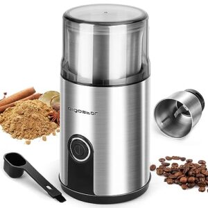 aigostar coffee grinder electric, 160w detachable coffee bean and spice grinders, stainless steel blade & removable bowl, easy cleaning, 2.6 oz, black