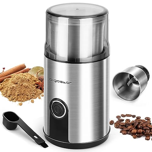 Aigostar Coffee Grinder Electric, 160W Detachable Coffee Bean and Spice Grinders, Stainless Steel Blade & Removable Bowl, Easy Cleaning, 2.6 OZ, Black