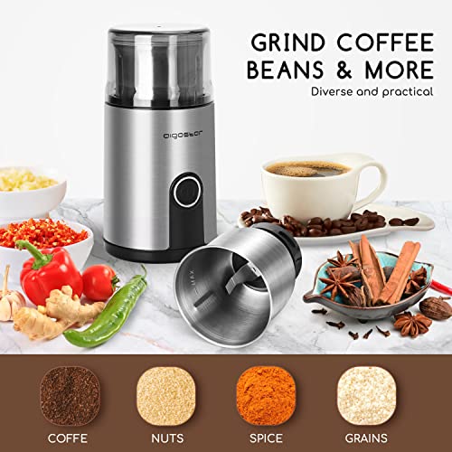 Aigostar Coffee Grinder Electric, 160W Detachable Coffee Bean and Spice Grinders, Stainless Steel Blade & Removable Bowl, Easy Cleaning, 2.6 OZ, Black