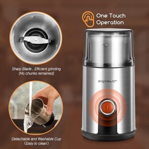 Aigostar Coffee Grinder Electric, 160W Detachable Coffee Bean and Spice Grinders, Stainless Steel Blade & Removable Bowl, Easy Cleaning, 2.6 OZ, Black