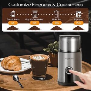 Aigostar Coffee Grinder Electric, 160W Detachable Coffee Bean and Spice Grinders, Stainless Steel Blade & Removable Bowl, Easy Cleaning, 2.6 OZ, Black