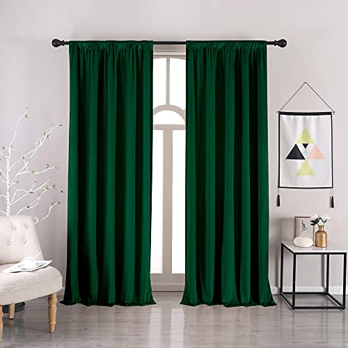 nanbowang Green Velvet Blackout Curtains 63 Inches Long Light Blocking Rod Pocket Window Curtain Panels Set of 2 Heat Insulated Curtains Blackout Thermal Curtain Panels for Bedroom 2 Panels