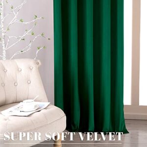 nanbowang Green Velvet Blackout Curtains 63 Inches Long Light Blocking Rod Pocket Window Curtain Panels Set of 2 Heat Insulated Curtains Blackout Thermal Curtain Panels for Bedroom 2 Panels