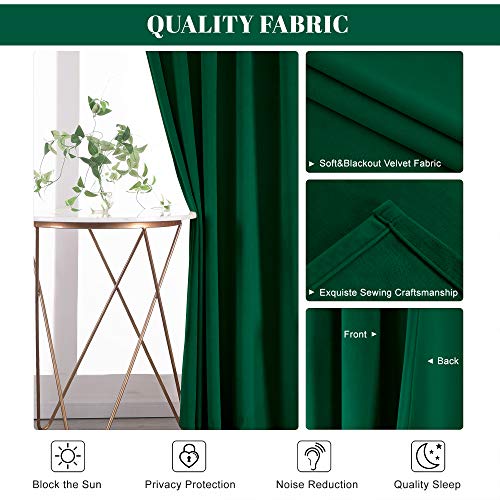 nanbowang Green Velvet Blackout Curtains 63 Inches Long Light Blocking Rod Pocket Window Curtain Panels Set of 2 Heat Insulated Curtains Blackout Thermal Curtain Panels for Bedroom 2 Panels