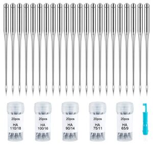 100 pcs sewing machine needles universal regular point needles for singer brother, assorted sizes hax1 65/9, 75/11, 90/14, 100/16, 110/18