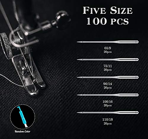 100 PCS Sewing Machine Needles Universal Regular Point Needles for Singer Brother, Assorted Sizes HAX1 65/9, 75/11, 90/14, 100/16, 110/18