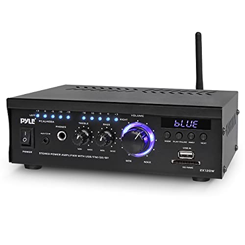 Pyle Bluetooth Computer Speaker Amplifier - 2x120 Watt Home Stereo Power Amplifier Home Audio Receiver System W/Blue Led Display, USB/SD, AUX, RCA, Headphone Jack - Remote - PCAU46BA.5