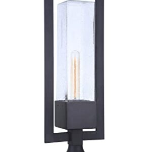 Craftmade ZA4025-MN Perimeter Metal Framed Clear Seeded Glass Globe Rectangular Outdoor Post Mount, 1-Light 60 Watt, 25"H x 8"W, Midnight