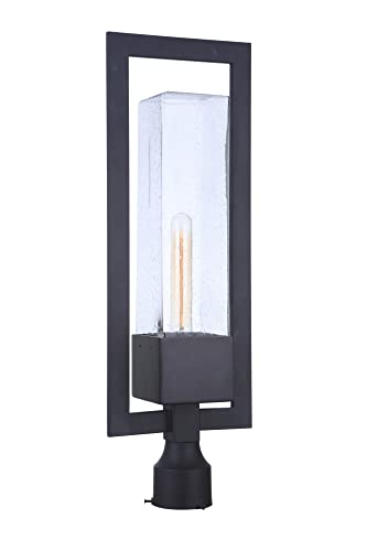 Craftmade ZA4025-MN Perimeter Metal Framed Clear Seeded Glass Globe Rectangular Outdoor Post Mount, 1-Light 60 Watt, 25"H x 8"W, Midnight