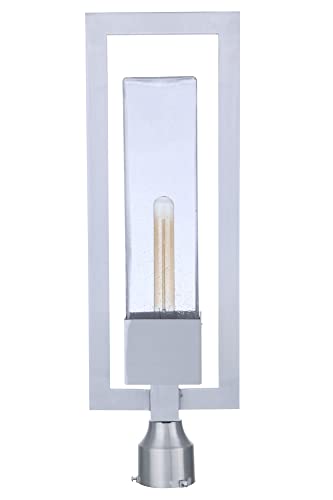 Craftmade ZA4025-MN Perimeter Metal Framed Clear Seeded Glass Globe Rectangular Outdoor Post Mount, 1-Light 60 Watt, 25"H x 8"W, Midnight