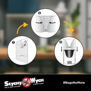 Stycky Wyck LED UV Bug Catcher (Multi-Pack) - Plug in Bug Catcher - Night Light - Safe for Indoor Use - Adhesive Inserts Included