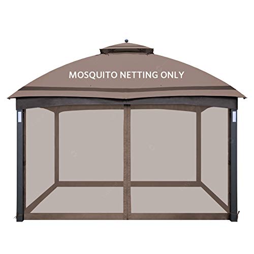 EasyLee Gazebo Universal Replacement Mosquito Netting 10x12, 4-Panel Screen Walls for Outdoor Patio with Zipper, Mosquito Net for Tent Only (Brown)