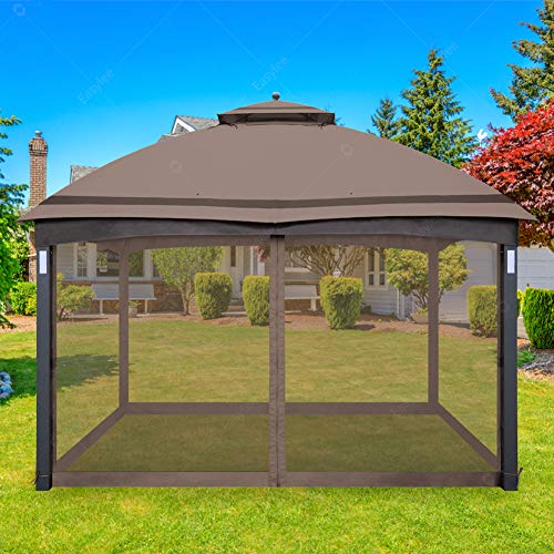 EasyLee Gazebo Universal Replacement Mosquito Netting 10x12, 4-Panel Screen Walls for Outdoor Patio with Zipper, Mosquito Net for Tent Only (Brown)