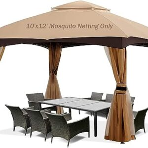 EasyLee Gazebo Universal Replacement Mosquito Netting 10x12, 4-Panel Screen Walls for Outdoor Patio with Zipper, Mosquito Net for Tent Only (Brown)