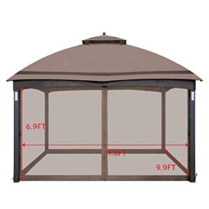 EasyLee Gazebo Universal Replacement Mosquito Netting 10x12, 4-Panel Screen Walls for Outdoor Patio with Zipper, Mosquito Net for Tent Only (Brown)