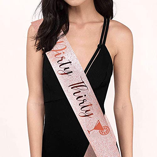 "Dirty Thirty" Sash and Rhinestone Crown Set - 30th Birthday Party Gifts Birthday Sash for Women Birthday Party Supplies