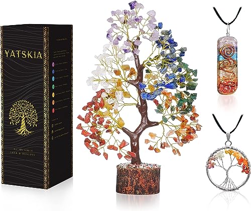 YATSKIA Seven Chakra Tree of Life - Crystal Tree for Positive Energy - Tree of Life Decor - Feng Shui Decor - Spiritual Gifts - 7 Chakra Tree, Money Tree - Stone Tree - Home Decor - Crystal Decor