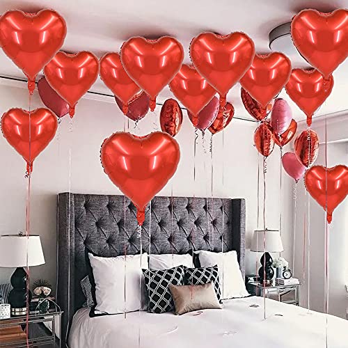 BEISHIDA 30 pcs18inch Red Heart Shape Foil Mylar Balloons for birthday party decorations, Wedding decorations, engagement party, celebration, holiday, show, party activities.