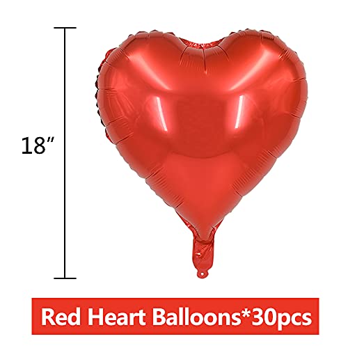 BEISHIDA 30 pcs18inch Red Heart Shape Foil Mylar Balloons for birthday party decorations, Wedding decorations, engagement party, celebration, holiday, show, party activities.