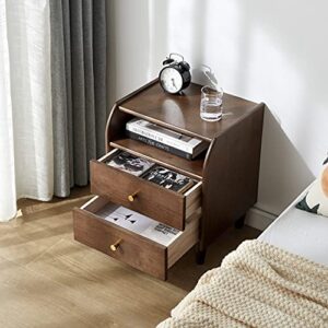 ESPSENT Modern 2-Drawer Nightstand Solid Wood Sofa Side End Table with Storage Compartment and Legs (Dark Walnut)