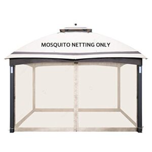 easylee gazebo 10x12 replacement mosquito netting, 4-panel screen walls for outdoor patio with zipper, universal mosquito net for tent only (beige)