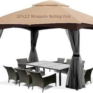 EasyLee Gazebo Universal Replacement Mosquito Netting 10x12, 4-Panel Screen Walls for Outdoor Patio with Zipper, Mosquito Net for Tent Only (Black)