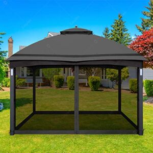 EasyLee Gazebo Universal Replacement Mosquito Netting 10x12, 4-Panel Screen Walls for Outdoor Patio with Zipper, Mosquito Net for Tent Only (Black)