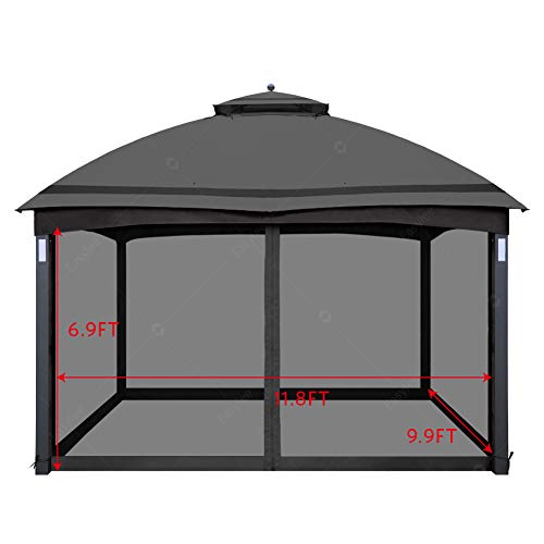 EasyLee Gazebo Universal Replacement Mosquito Netting 10x12, 4-Panel Screen Walls for Outdoor Patio with Zipper, Mosquito Net for Tent Only (Black)