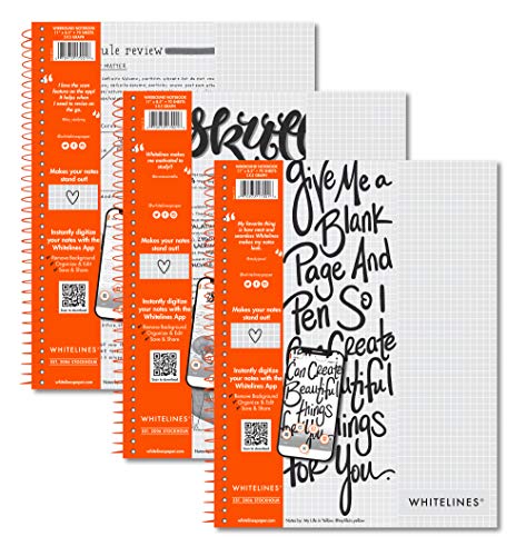 ROARING SPRING 3-pack Whitelines Premium 5x5 Graph Ruled Spiral Notebook, Digitally Download Your Notes, Free App, 11" X 8.5" 70 Sheets