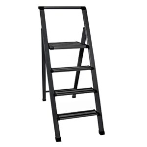 step ladder 4 step folding, decorative - modern beautiful grey aluminum, ultra slim profile, anti slip steps, sturdy-portable for home, office, kitchen, photography use,by sorfey
