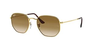 ray-ban rb3548 hexagonal sunglasses, gold/clear gradient brown, 54 mm
