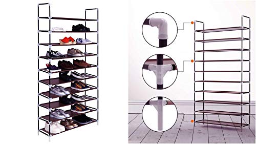 3256-10 Tier 50 Pairs Shoe Rack Storage Shelf Free Standing Fabric Holder – QQ09