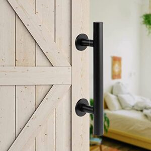 Barn Door Handles Black 12 inch - Sliding Barn Door Handle with Lock Barndoor Hardware Set, Bard Flat Back Plate - Barnwood kit, Inset Knobs Closet Finger Flush Pulls Barnyard Barb Latch Closure Pull