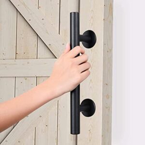 Barn Door Handles Black 12 inch - Sliding Barn Door Handle with Lock Barndoor Hardware Set, Bard Flat Back Plate - Barnwood kit, Inset Knobs Closet Finger Flush Pulls Barnyard Barb Latch Closure Pull