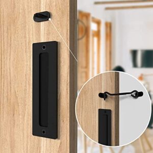 Barn Door Handles Black 12 inch - Sliding Barn Door Handle with Lock Barndoor Hardware Set, Bard Flat Back Plate - Barnwood kit, Inset Knobs Closet Finger Flush Pulls Barnyard Barb Latch Closure Pull