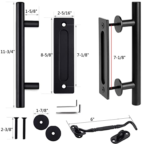 Barn Door Handles Black 12 inch - Sliding Barn Door Handle with Lock Barndoor Hardware Set, Bard Flat Back Plate - Barnwood kit, Inset Knobs Closet Finger Flush Pulls Barnyard Barb Latch Closure Pull