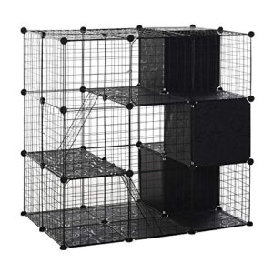 pawhut pet playpen small animal cage 56 panels with doors, ramps and storage shelf for rabbit, kitten, chinchillas, guinea pig and ferret