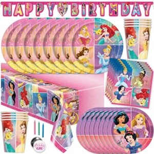 disney princess party supplies and decorations for princess birthday party theme, serves 16 guests and includes tableware and decor with table cover, banner, plates, napkins & more