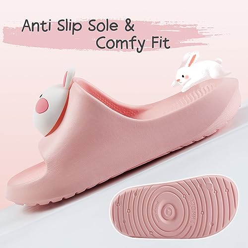 Drecage Bunny Toddler Slides Slipper Unisex Child Boys & Girls Slide Sandals for Kids Flip Flops Compfy Shower Slippers Beach Garden Shoes, Pink Bunny Toddler 9.5-10