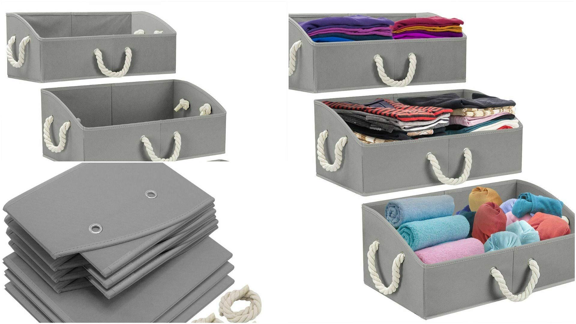 7531 - Trapezoid Storage Bin Box Basket Set Foldable with Cotton Rope – MN43