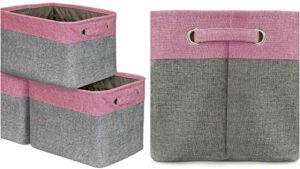 7508 – pink - large storage basket rectangular fabric organizer bin box 3-pack – mn43