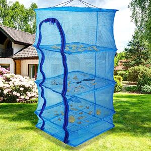 Wjiang Fish Drying Net 3 Layers Folding Drying Net Drying Cage for Drying Fish, Vegetables, Fruit Dryer Mesh Hanging Net for Fishing, Picnic, Household.