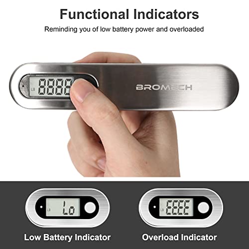 BROMECH Digital Luggage Scale, 110lbs Hanging Baggage Scale, Portable Suitcase Weighing Scale Stainless Steel, Travel Luggage Weight Scale with Hook, Strong Straps for Travelers, Battery Incl., Silver