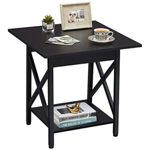 greenforest end table large 24 inch farmhouse industrial design side table nightstand with storage shelf for living room, easy assembly, black