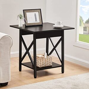 GreenForest End Table Large 24 inch Farmhouse Industrial Design Side Table Nightstand with Storage Shelf for Living Room, Easy Assembly, Black